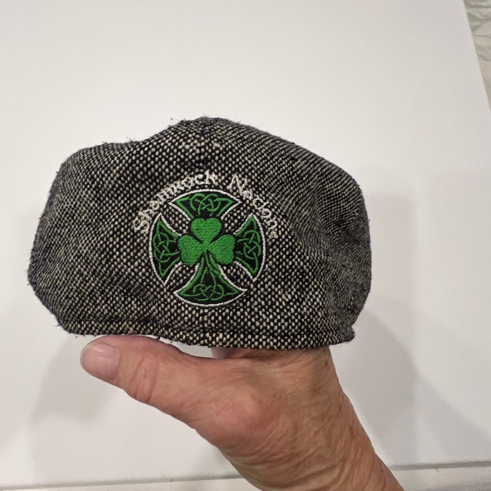 Jaxon Shamrock Nation Grey Tweed Newsboy Cap Irish Celtic Cross Flat Hat Mens